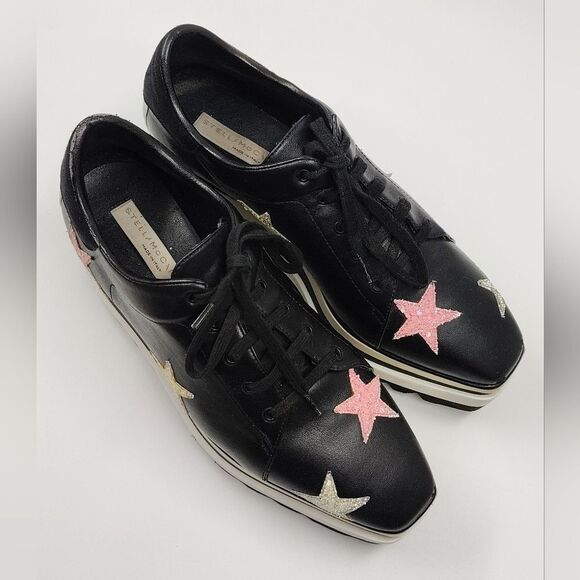 Stella McCartney Leather Elyse Star Platform Trainers Sneakers Sz 38 - Picture 11 of 16